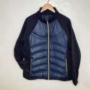 London Fog Puffer jacket with knit Sweatshirt Like trim Navy Size XL EUC